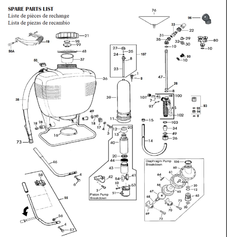 425, 475, 435, 485, 474, 476, 473 Illustrated Backpack Sprayer Parts